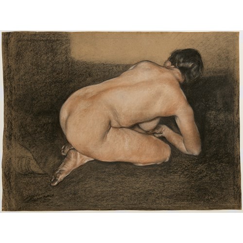 A Crouching Female Nude, Seen from Behind